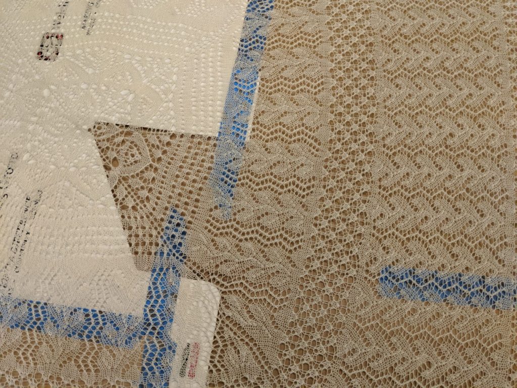 blocking out large knit lace chuppah
