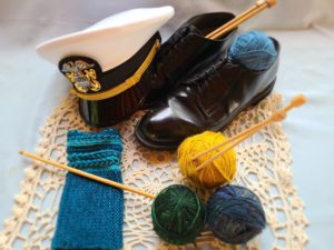 navy shoes and hat with knitting and crochet 